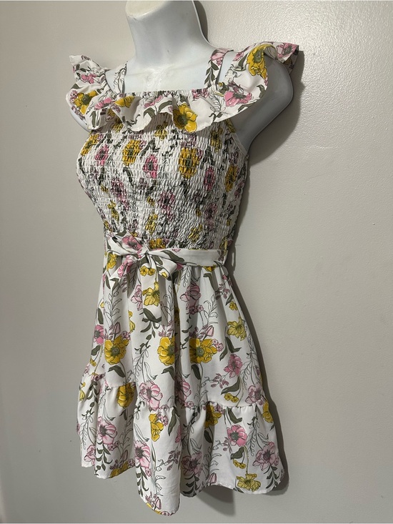 Sienna Sky Other - Sienna Sky White Floral Smocked Ruffle Neck Kids Dress